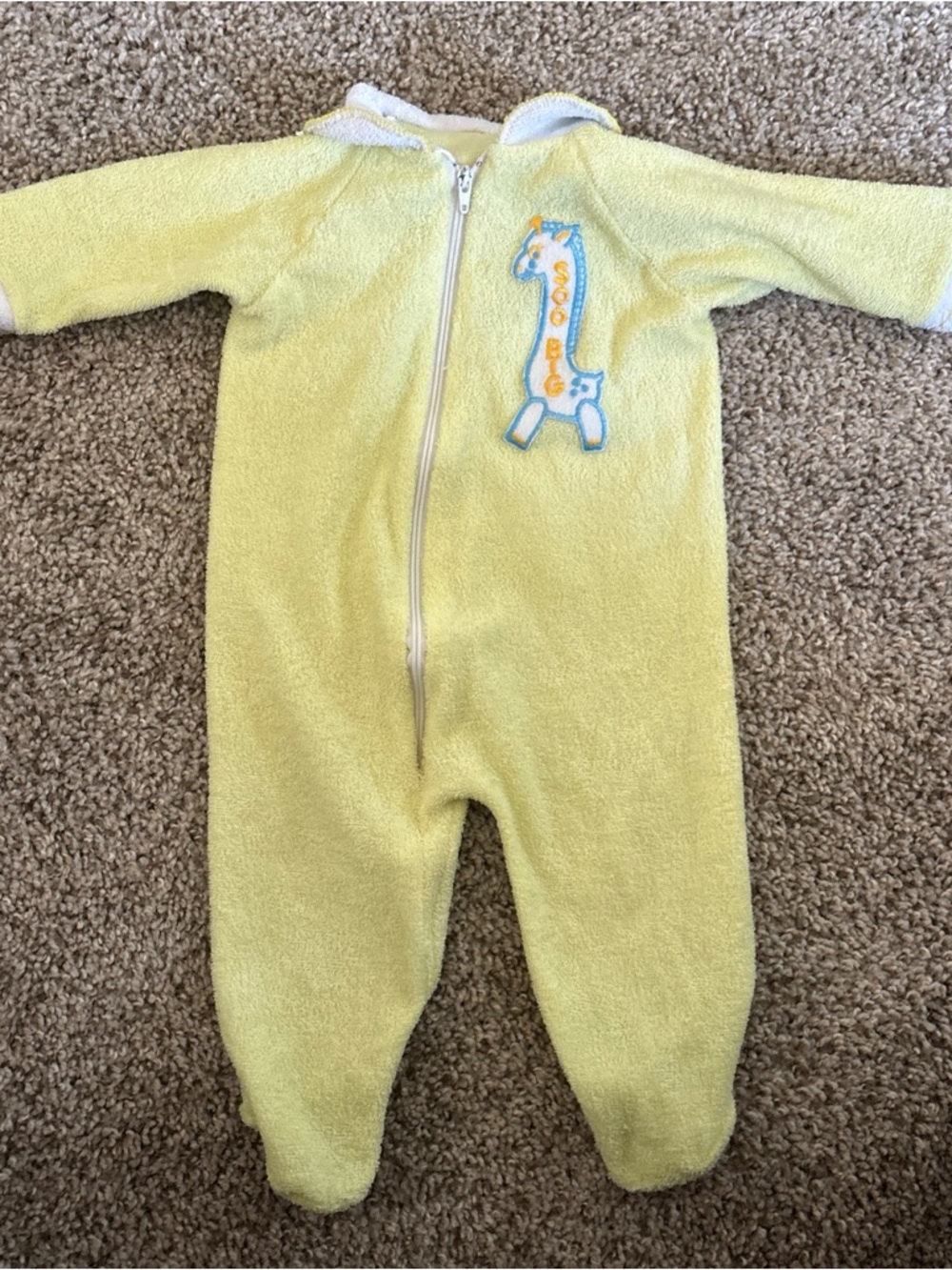 Plush Yellow Baby One-Piece with Giraffe Applique